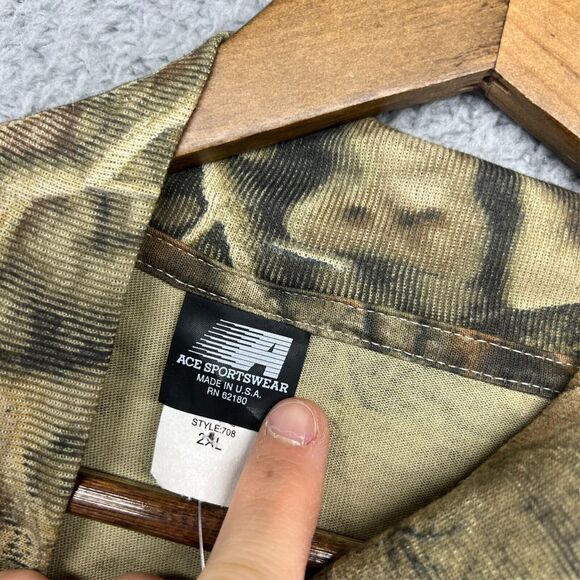 Vintage Ace Sportswear Shirt Mens 2XL Green Advantage Camo All Over USA Mock 90s - Picture 7 of 11